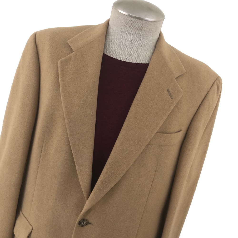 Majer Mens Camel Hair Blazer Sport Coat 44 USA Lined Tan Single Preppy Vintage